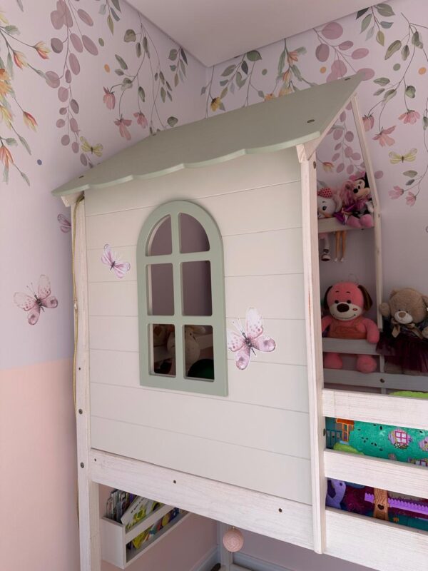 CAMA beliche infantil Montessoriana — Casinha no segundo andar — Estrado — Madeira com pintura branca como pátina — Placa em MDF maciça cobrindo o estrado - Image 2