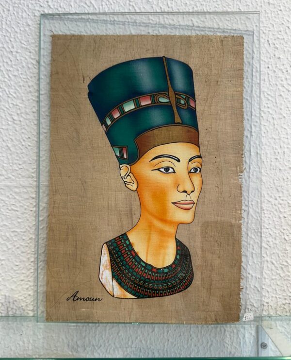 PAPIRO original — NEFERTITI — Sanduíche de vidro sem moldura