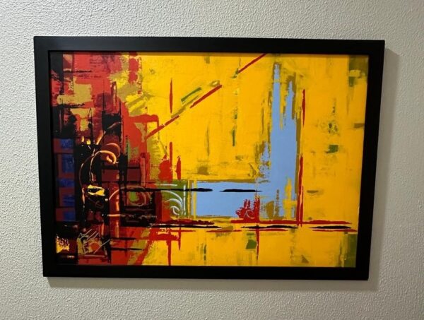 Tela de pintura em óleo — Abstrato — Joel Aguiar — Anos 2000 Moldura singela preta