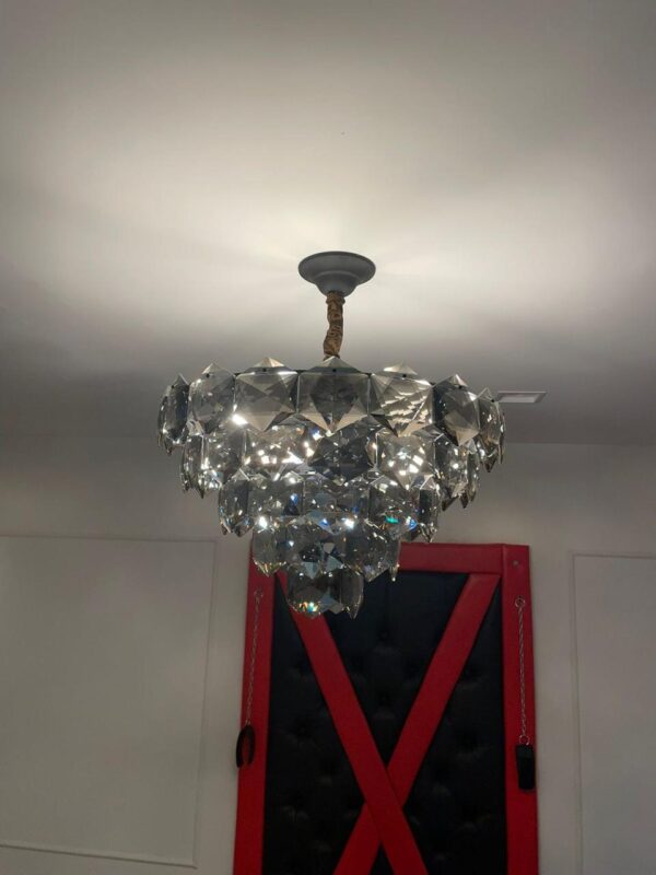 LUSTRE PENDENTE — CRISTAIS NACARADOS EM PRETO — METAL PRETO - Image 6