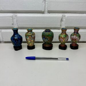 CONJUNTO COM 05 MINI VASOS CHINESES - ORIGINAIS - METAL ALTO RELEVO COLORIDO