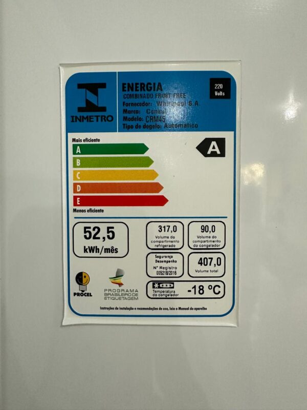 GELADEIRA CONSUL - FROST FREE - 2 PORTAS - 407 LITROS - ANO 2017 - Imagem 5