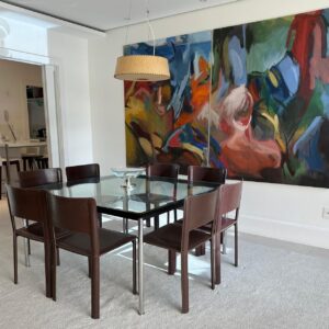 O AMOR ESTÁ NO AR !!! E A OPORTUNIDADE TAMBÉM !!! MESA DE JANTAR ORIGINAL LE CORBUSIER - LC6 - EIS A DESCRÇÃO ORIGINAL: "MESA COM APOIO PARA O TAMPO DE VIDRO ESCURO EM AÇO" - PEÇA COM NÚMERO DE SÉRIE - IMPECÁVEL ! - E ACESSÍVEL ATRAVÉS DA CASA CANOA ! QUE ALEGRIA ! — T046.103