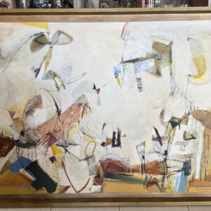 TELA - ACRÍLICA - ARTISTA PLÁSTICA: DINA OLIVEIRA - 2004 - TONS PASTEIS - MOLDURA MADEIRA COR DOURADO ENVELHECIDO — F067.35