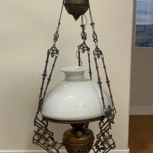 LUSTRE PENDENTE ANTIGO - VIDRO LEITOSO BRANCO + BRONZE — E031.01