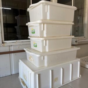 LOTE ÚNICO - 5 CAIXAS PLÁSTICAS DE DIFERENTES TAMANHOS — Y004.18