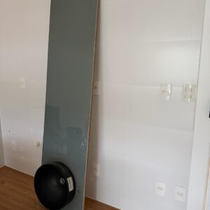 LAVABO ESTILOSO — BANCADA EM MDF CINZA + SOBRETAMPO EM VIDRO DE 10MM + CUBA REDONDA PRETA DE SOBREPOR DA DECA + TUDO NOVINHO E DESINSTALADO — A111.604