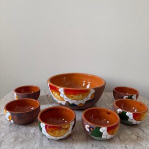 CONJUNTO DE CERÂMICA ESMALTADA - SALADEIRA E 6 BOWLS — R003.443