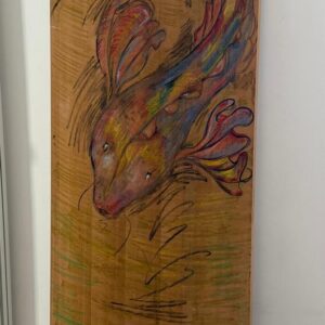 PINTURA EM GIZ - PAINEL PINTADO À MÃO - CARPA - BASE MADEIRA — A133.18