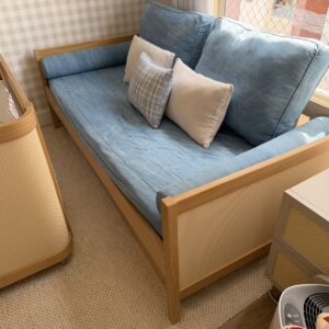 BICAMA INFANTIL PAGLIA - EM MDF - COM CABECEIRA EM RATTAN - CARVALHO MALVA - PÉS EM MADEIRA + 2 COLCHÕES— G050.105