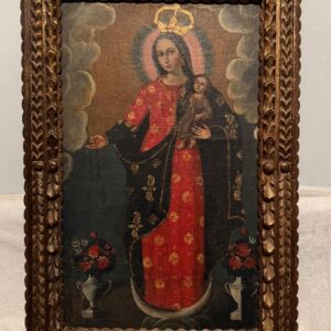 QUADRO CUSQUENHO ORIGINAL - TRAZIDO DE VIAGEM - MOLDURA EXCELENTE - NOSSA SENHORA DO ROSÁRIO - Óleo sobre tela — R003.447