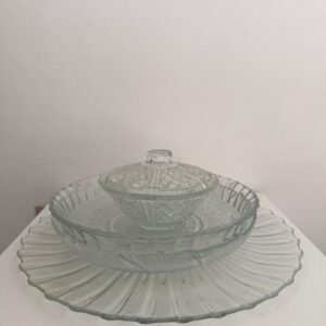 4 PEÇAS DE VIDRO PARA SOBREMESAS - PRATO RASO GRANDE + 2 PRATOS BORDA + 1 BOMBONIERE — S086.67