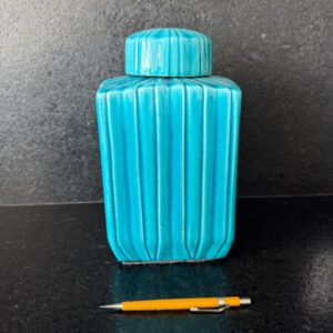 2 VASOS CERÂMICA ESMALTADA - COM TAMPA - AZUL TIFFANY - QUADRADOS - Preço por unidade - H019.07