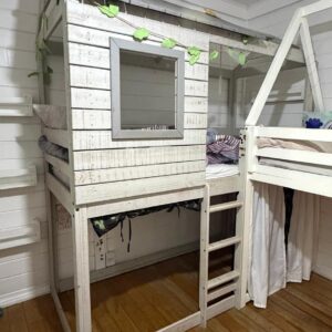 ALGUÉM FALOU QUARTO INFANTIL ? CAMA OU CASA NA FLORESTA ? - MADEIRA - PINTURA - ESPAÇO EMBAIXO PARA BRINCADEIRAS + COLCHÃO SIMPLES — A134.30
