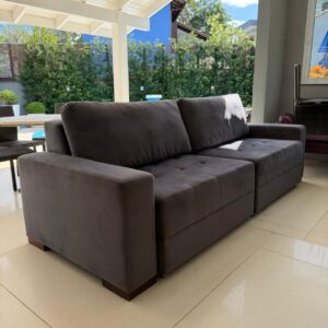 SOFÁ RETRÁTIL - BIPARTIDO - TECIDO CINZA ESCURO - AVELUDADO - ENCOSTO RECLINÁVEL — V049.01